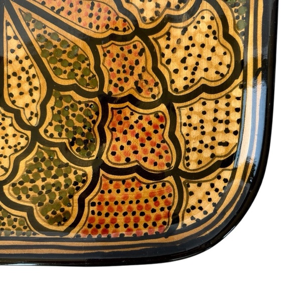 Le Souk Tunisia Handmade Honey Square Ceramic Vintage Platter Pottery Art Plate - Picture 2 of 12